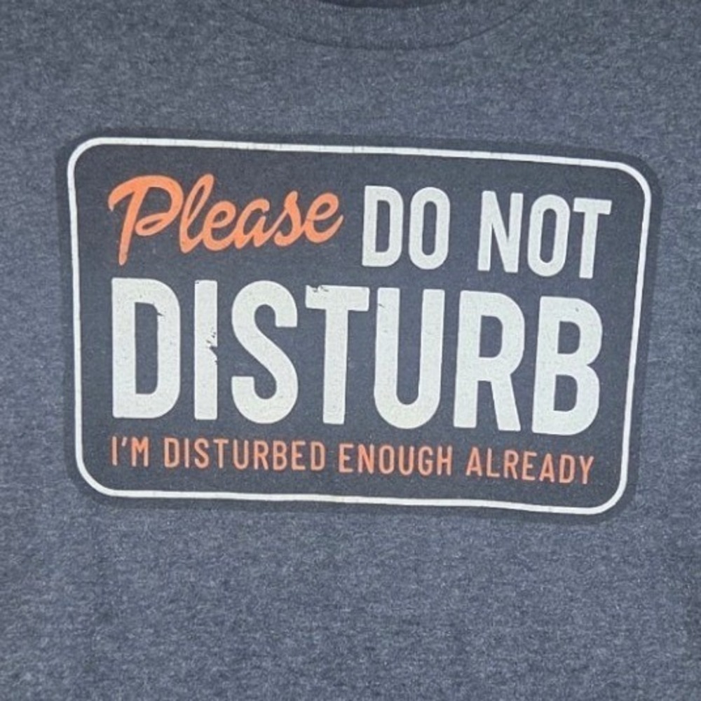 D&M Graphic Tee Mens Small Gray Please Do Not Disturb Disturbed Enough Shirt